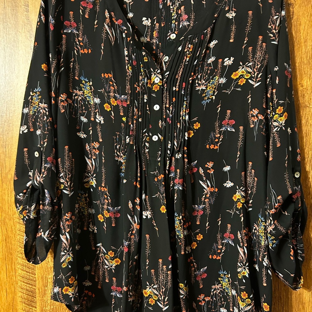 Daniel rainn XL- Black Relaxed Graphic Blouse with 3/4 Sleeves